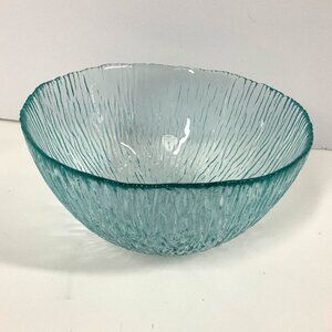 1960’s Blue Glass Textured Bark Rain Crystal Ice Soup,Cereal,Salad Bowl Ribbed